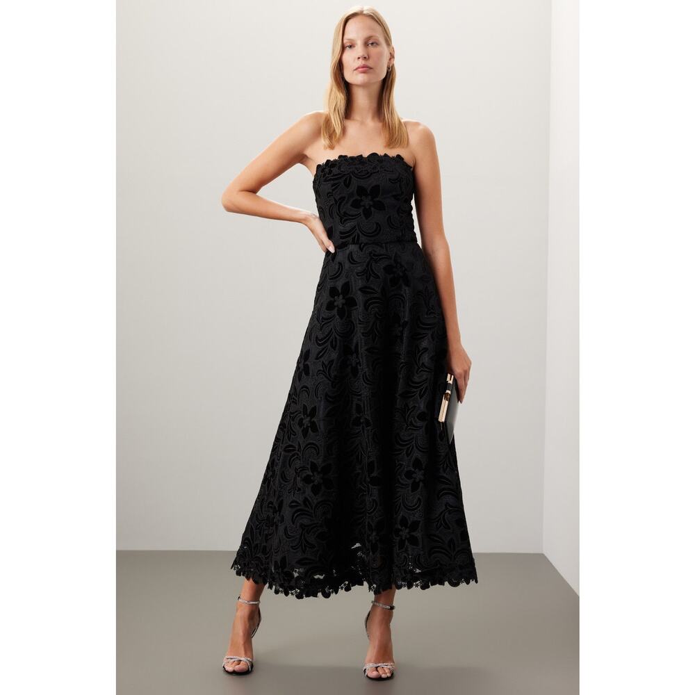 Shoshanna Anessa Black Velvet Floral Strapless Maxi Dress Size 2 - Picture 1 of 12